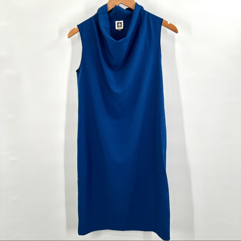 ANN TAYLOR Vintage Royal Blue Sleeveless High Collar Midi Length Dress